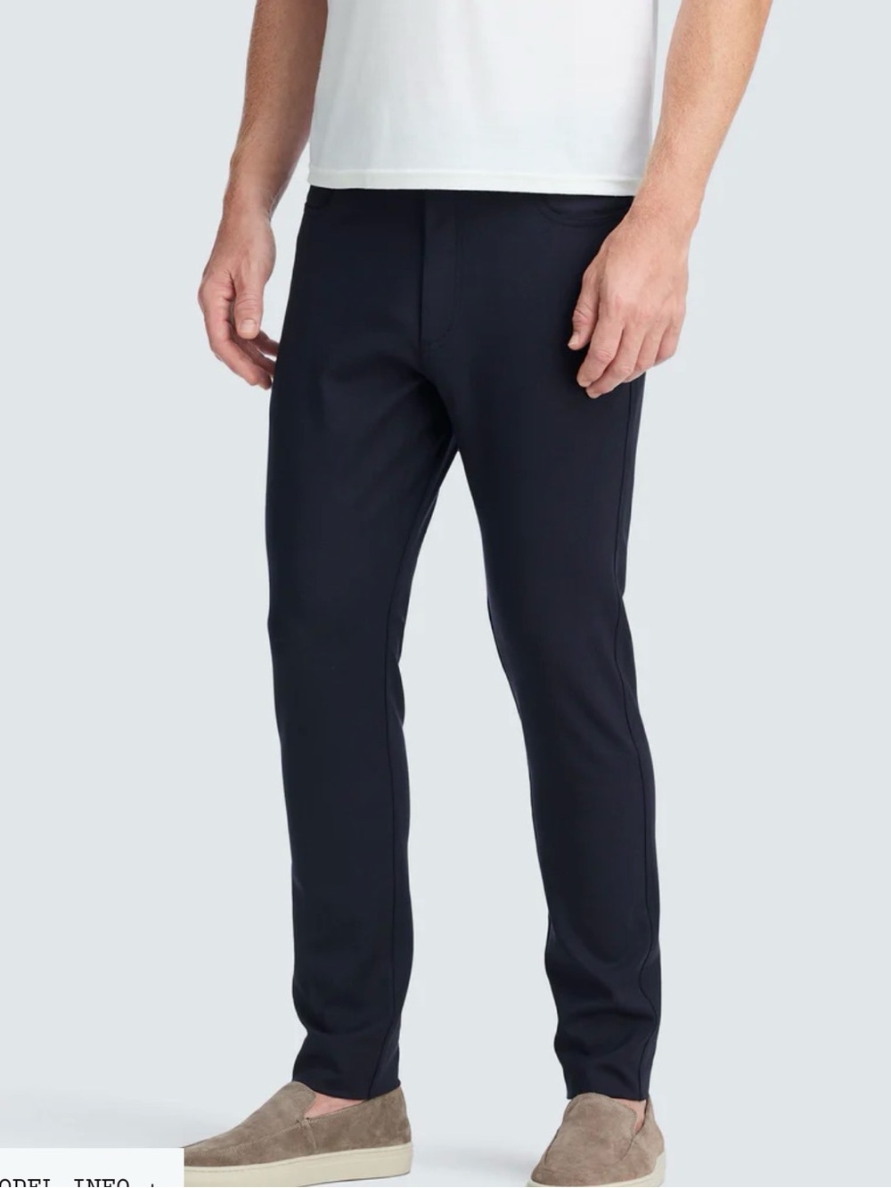 New UNBOUND MERINO Navy Denim Blue Stretch Slim Ultra Light Travel Pants 40 X 30